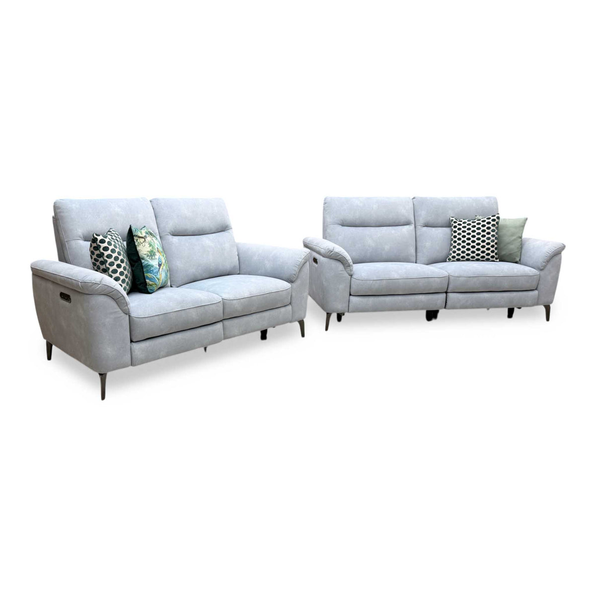 'Morgan' Dexter Smoke Grey Velvet Fabric 3 + 2 Seater Power Recliner Sofa Set