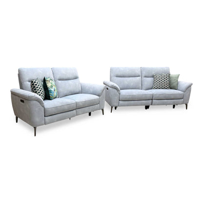 'Morgan' Dexter Smoke Grey Velvet Fabric 3 + 2 Seater Power Recliner Sofa Set