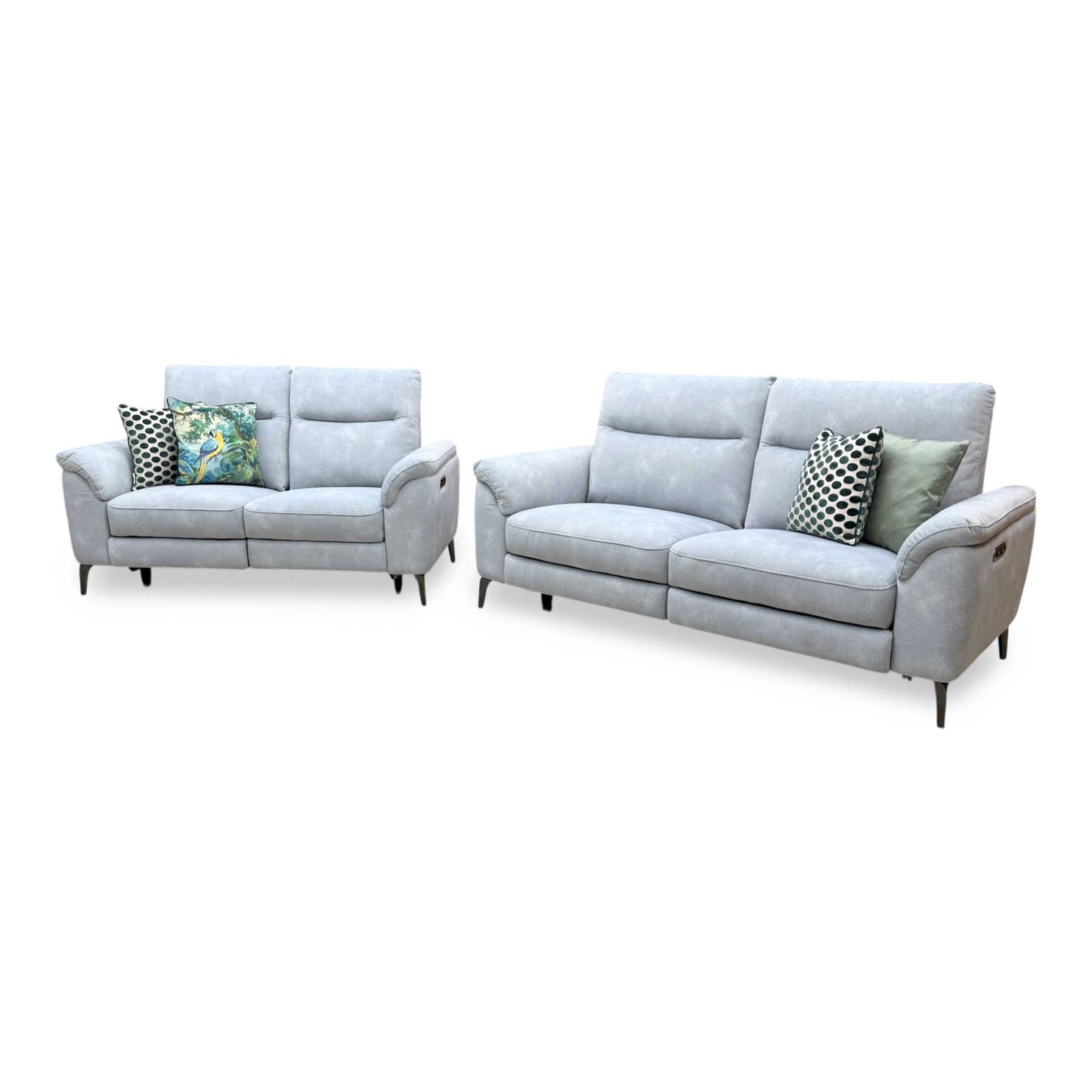 'Morgan' Dexter Smoke Grey Velvet Fabric 3 + 2 Seater Power Recliner Sofa Set