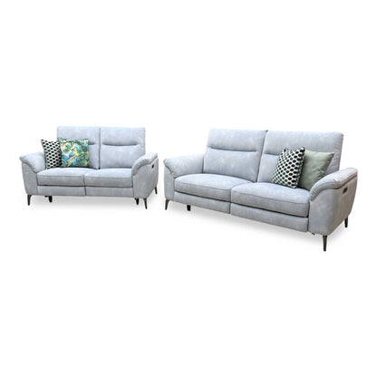 'Morgan' Dexter Smoke Grey Velvet Fabric 3 + 2 Seater Power Recliner Sofa Set