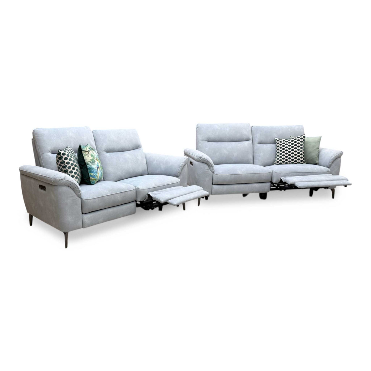 'Morgan' Dexter Smoke Grey Velvet Fabric 3 + 2 Seater Power Recliner Sofa Set