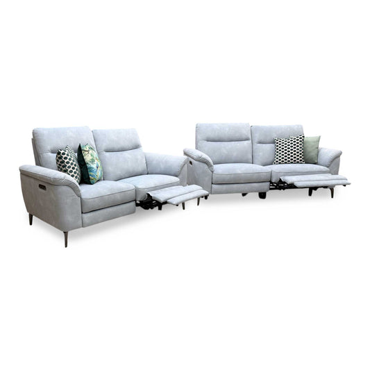 'Morgan' Dexter Smoke Grey Velvet Fabric 3 + 2 Seater Power Recliner Sofa Set