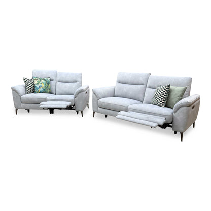 'Morgan' Dexter Smoke Grey Velvet Fabric 3 + 2 Seater Power Recliner Sofa Set