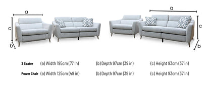 ‘Moderna’ Blr Pearl Grey Chr Fabric 2 Seater Power Recliner Sofa + Power Snuggler Chair