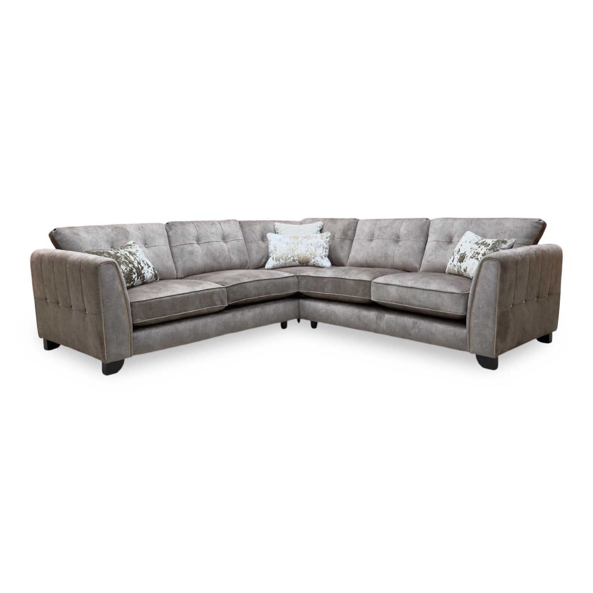 'Mariah' Dapple Chocolate-Tri Brass Velvet Fabric Large Classic Back Corner Sofa
