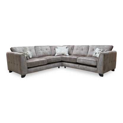 'Mariah' Dapple Chocolate-Tri Brass Velvet Fabric Large Classic Back Corner Sofa