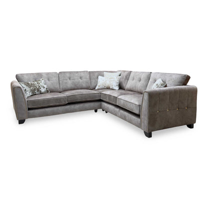 'Mariah' Dapple Chocolate-Tri Brass Velvet Fabric Large Classic Back Corner Sofa
