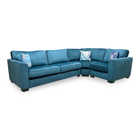 'Elora' Heritage Teal Velvet Fabric Right Hand Facing Corner Sofa