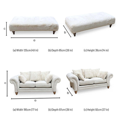 Ideal Home 'Cotswold' Darwin Ivory Wo Ft Fabric 2 Seater Scatter Back Sofa with Faux Fur Large Footstool