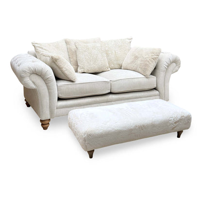 Ideal Home 'Cotswold' Darwin Ivory Wo Ft Fabric 2 Seater Scatter Back Sofa with Faux Fur Large Footstool