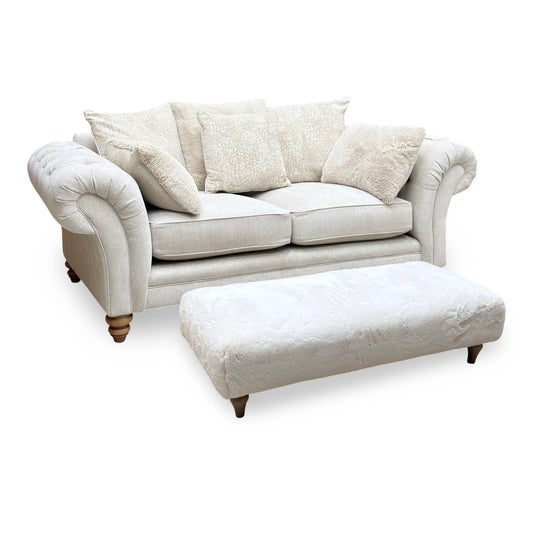 Ideal Home 'Cotswold' Darwin Ivory Wo Ft Fabric 2 Seater Scatter Back Sofa with Faux Fur Large Footstool