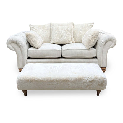 Ideal Home 'Cotswold' Darwin Ivory Wo Ft Fabric 2 Seater Scatter Back Sofa with Faux Fur Large Footstool