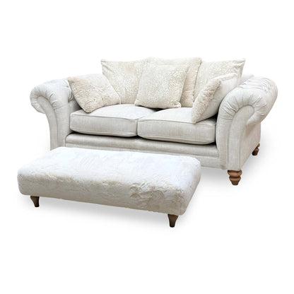 Ideal Home 'Cotswold' Darwin Ivory Wo Ft Fabric 2 Seater Scatter Back Sofa with Faux Fur Large Footstool