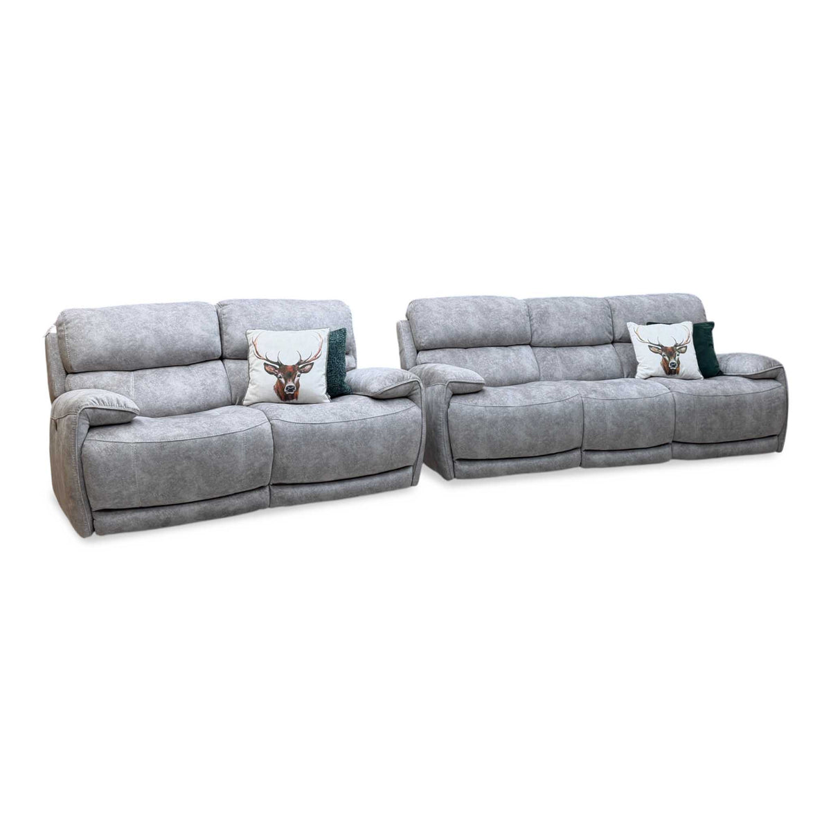 'Link' Bfa-Bnn-R28 Grey Velvet Fabric 3 + 2 Seater Power Recliner Sofa Set with Power Headrests