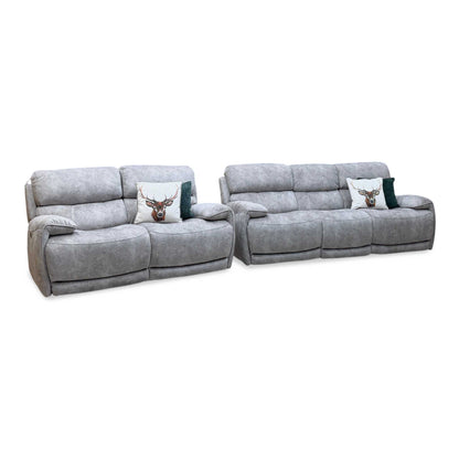'Link' Bfa-Bnn-R28 Grey Velvet Fabric 3 + 2 Seater Power Recliner Sofa Set with Power Headrests