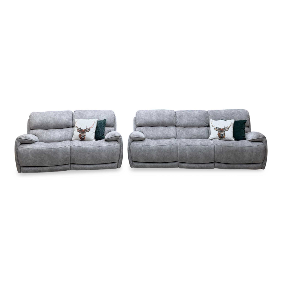 'Link' Bfa-Bnn-R28 Grey Velvet Fabric 3 + 2 Seater Power Recliner Sofa Set with Power Headrests