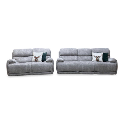 'Link' Bfa-Bnn-R28 Grey Velvet Fabric 3 + 2 Seater Power Recliner Sofa Set with Power Headrests
