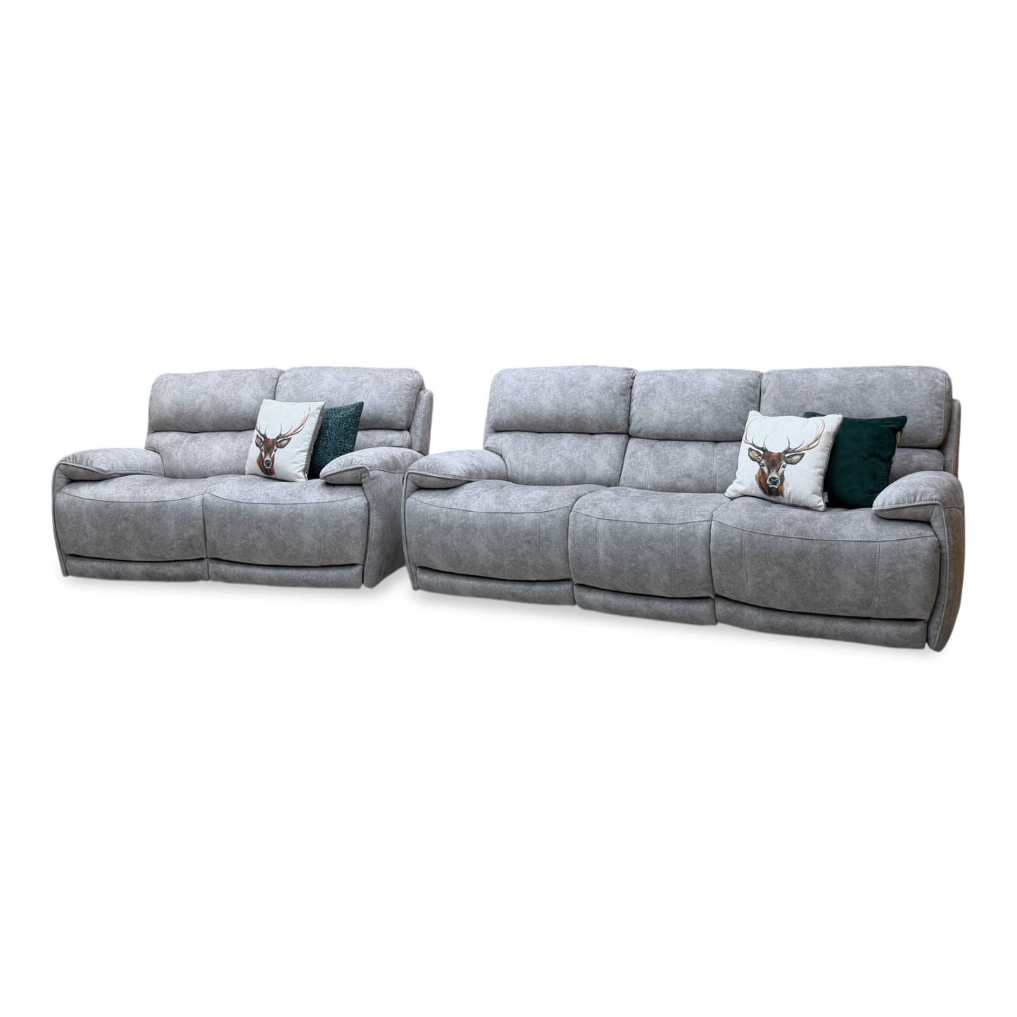 'Link' Bfa-Bnn-R28 Grey Velvet Fabric 3 + 2 Seater Power Recliner Sofa Set with Power Headrests