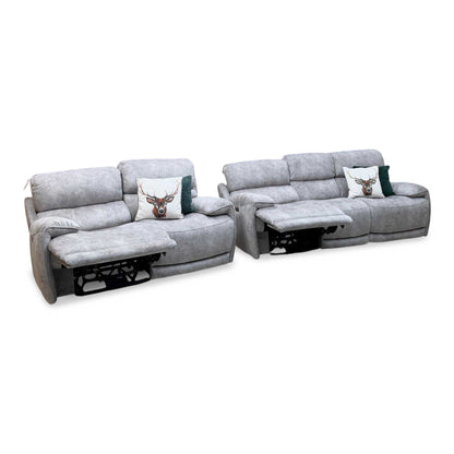 'Link' Bfa-Bnn-R28 Grey Velvet Fabric 3 + 2 Seater Power Recliner Sofa Set with Power Headrests