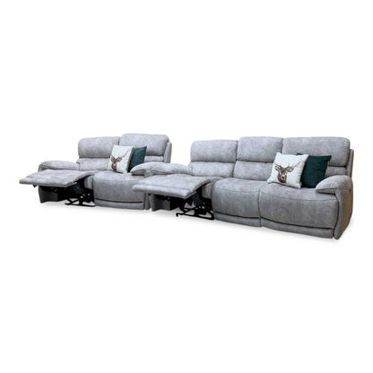 'Link' Bfa-Bnn-R28 Grey Velvet Fabric 3 + 2 Seater Power Recliner Sofa Set with Power Headrests