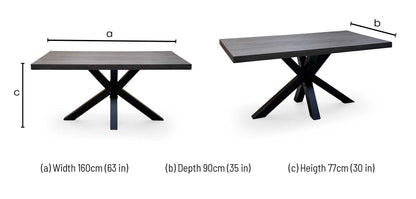 Bodahl 'Njord' 2 Smoked Solid Oak Straight Top 160cm Dining Table with Metal Star Base