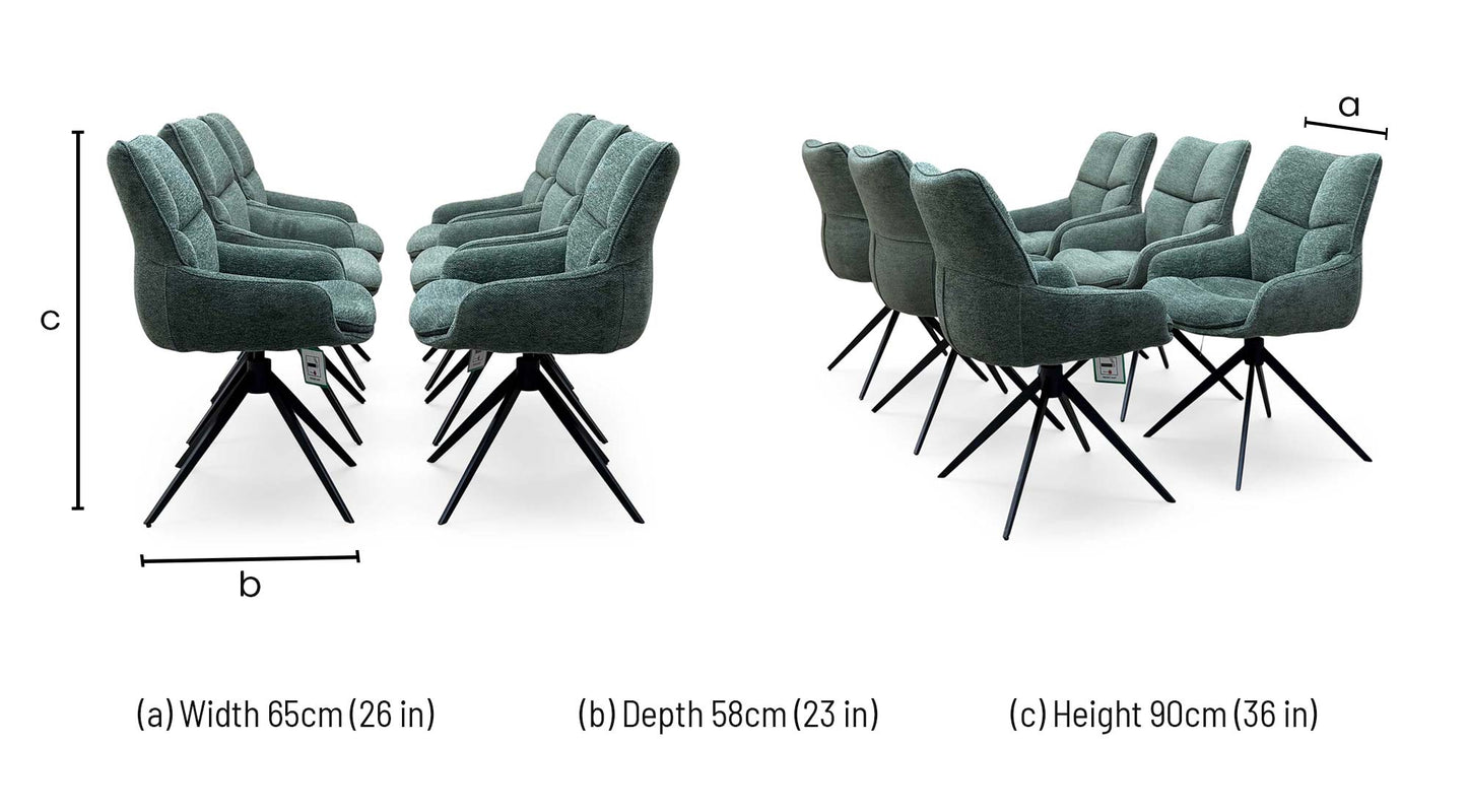 'Kiara' Forest Green Fabric Set of 6 Swivel Dining Chairs