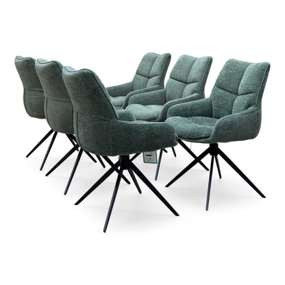 'Kiara' Forest Green Fabric Set of 6 Swivel Dining Chairs