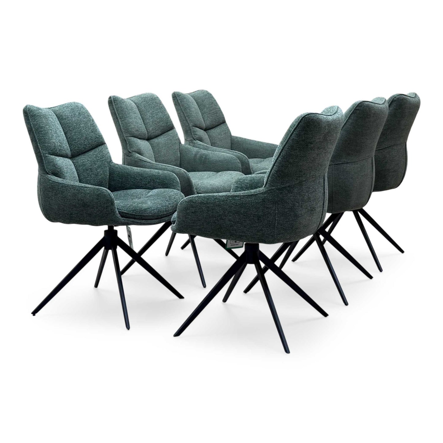 'Kiara' Forest Green Fabric Set of 6 Swivel Dining Chairs