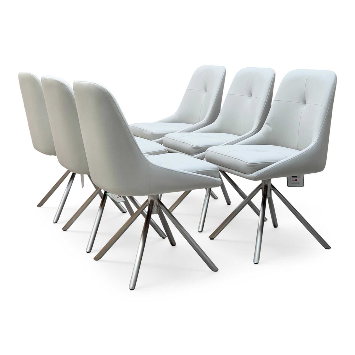 ‘Avorio’ Neutral Faux Leather Set of 6 Swivel Dining Chairs