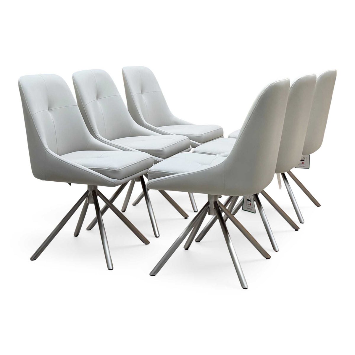 ‘Avorio’ Neutral Faux Leather Set of 6 Swivel Dining Chairs