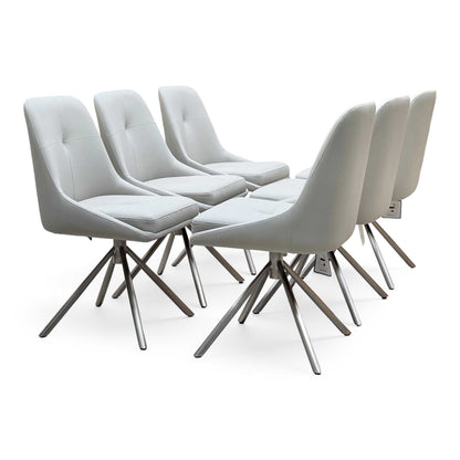 ‘Avorio’ Neutral Faux Leather Set of 6 Swivel Dining Chairs