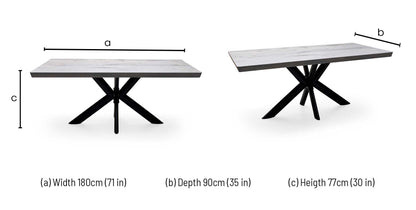 Bodahl 'Athena' 8 Vintage Grey Solid Oak Soft Edge 180cm Dining Table with Metal Star Base