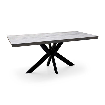 Bodahl 'Athena' 8 Vintage Grey Solid Oak Soft Edge 180cm Dining Table with Metal Star Base