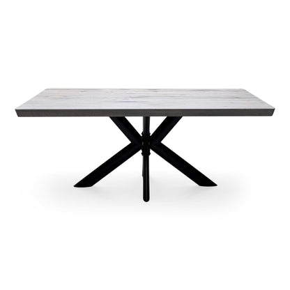 Bodahl 'Athena' 8 Vintage Grey Solid Oak Soft Edge 180cm Dining Table with Metal Star Base