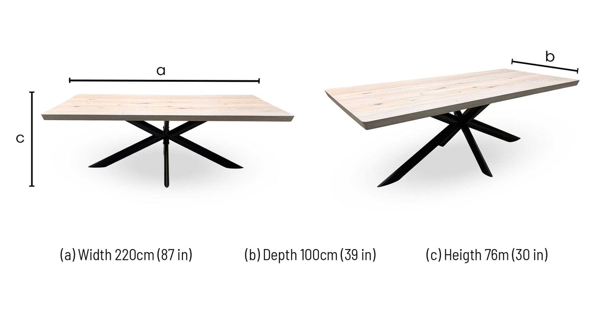Bodahl 'Athena' 32 Sand Stone Solid Oak Soft Edge 220cm Dining Table with Metal Star Base