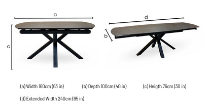 ‘Raul’ Nero Marquina Black Marble Effect Ceramic Top Swivel Extending Dining Table