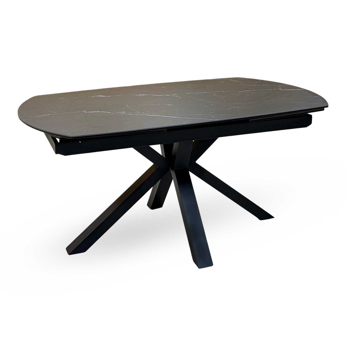 ‘Raul’ Nero Marquina Black Marble Effect Ceramic Top Swivel Extending Dining Table