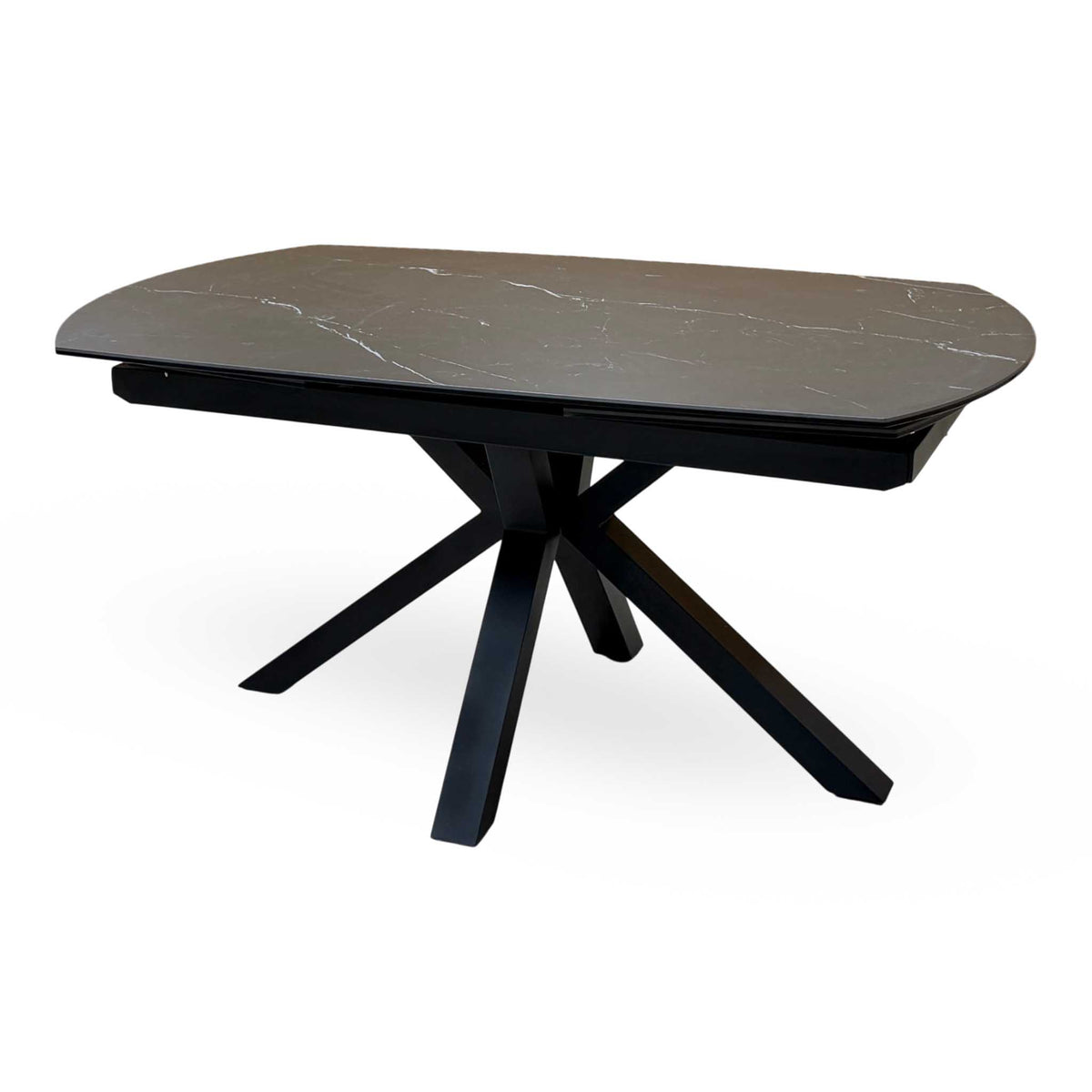 ‘Raul’ Nero Marquina Black Marble Effect Ceramic Top Swivel Extending Dining Table