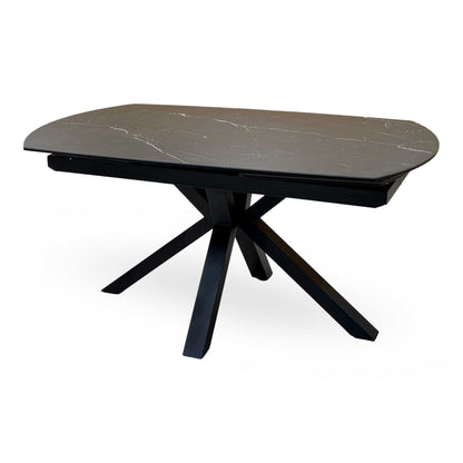 ‘Raul’ Nero Marquina Black Marble Effect Ceramic Top Swivel Extending Dining Table