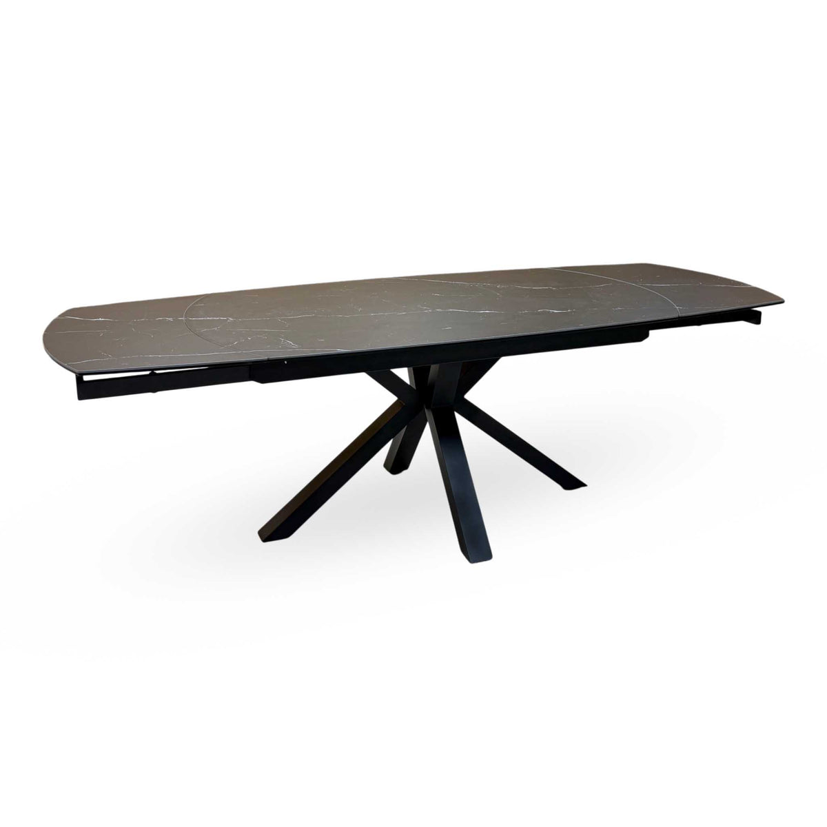‘Raul’ Nero Marquina Black Marble Effect Ceramic Top Swivel Extending Dining Table