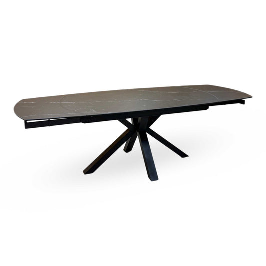 Raul Nero Marquina Black Marble Effect Ceramic Top Swivel Extending Dining Table