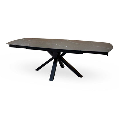 ‘Raul’ Nero Marquina Black Marble Effect Ceramic Top Swivel Extending Dining Table