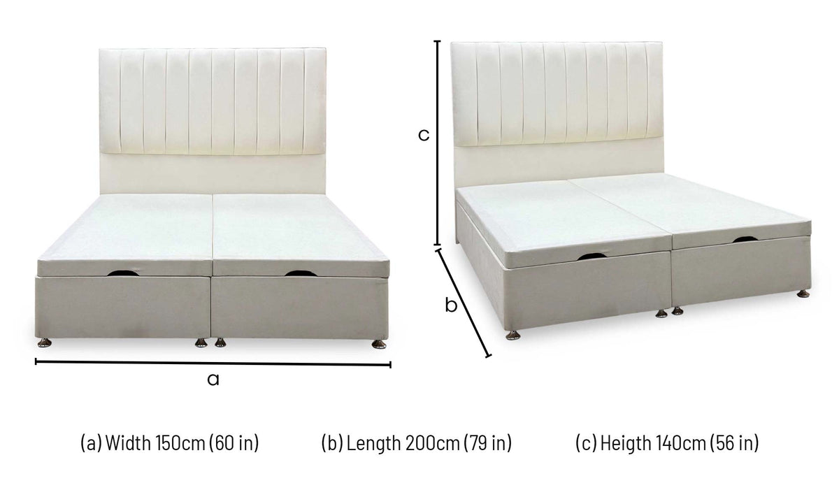 Artisan Collection Elyse Venice Cream Velvet Fabric High Floor Standing Headboard + Double End Lift Ottoman Base - King – view 10