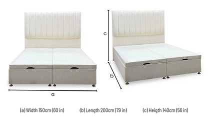 Artisan Collection Elyse Venice Cream Velvet Fabric High Floor Standing Headboard + Double End Lift Ottoman Base - King – view 10