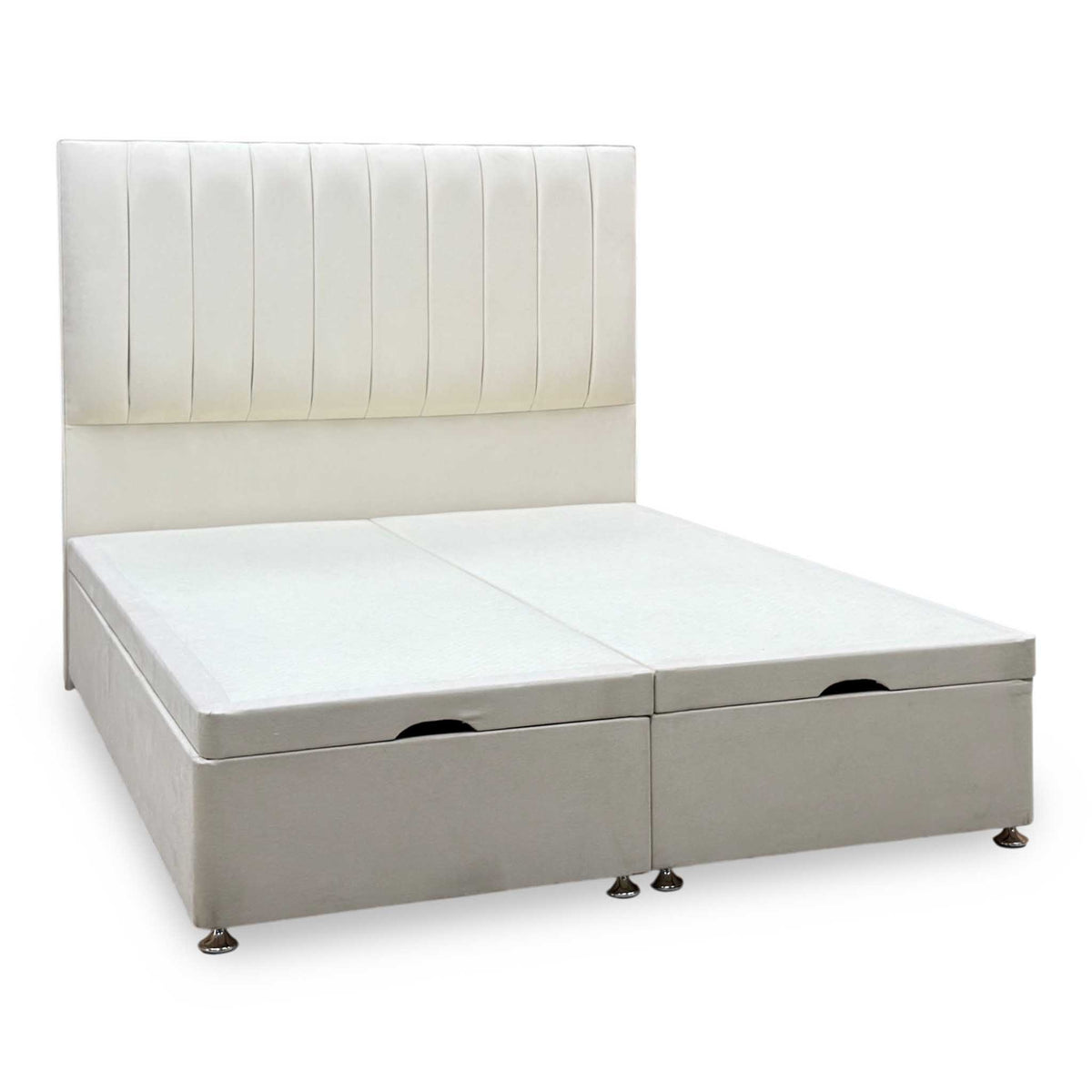 Artisan Collection Elyse Venice Cream Velvet Fabric High Floor Standing Headboard + Double End Lift Ottoman Base - King – view 4