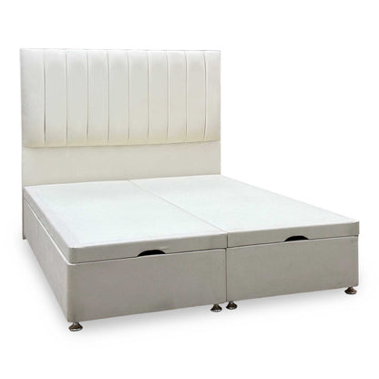 Artisan Collection Elyse Venice Cream Velvet Fabric High Floor Standing Headboard + Double End Lift Ottoman Base - King – view 4