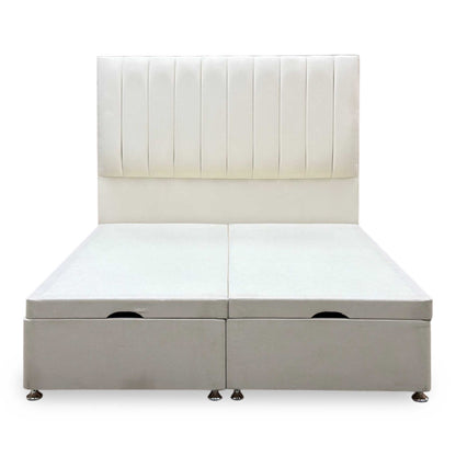Artisan Collection Elyse Venice Cream Velvet Fabric High Floor Standing Headboard + Double End Lift Ottoman Base - King – view 5