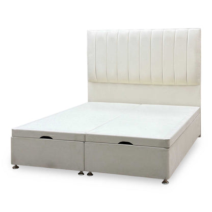 Artisan Collection Elyse Venice Cream Velvet Fabric High Floor Standing Headboard + Double End Lift Ottoman Base - King – view 6