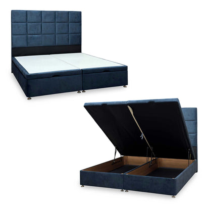 Artisan Collection ‘Elwood’ Daytona Ocean Blue Fabric High Floor Standing Headboard + Double End Lift Ottoman Base - Super King