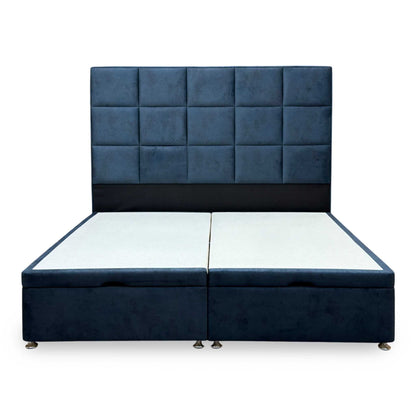Artisan Collection ‘Elwood’ Daytona Ocean Blue Fabric High Floor Standing Headboard + Double End Lift Ottoman Base - Super King